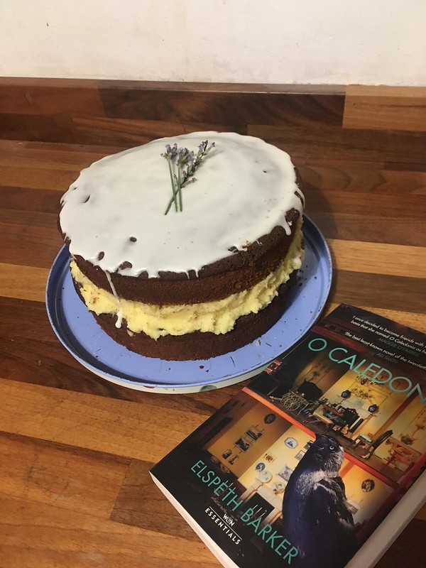 A cake and book