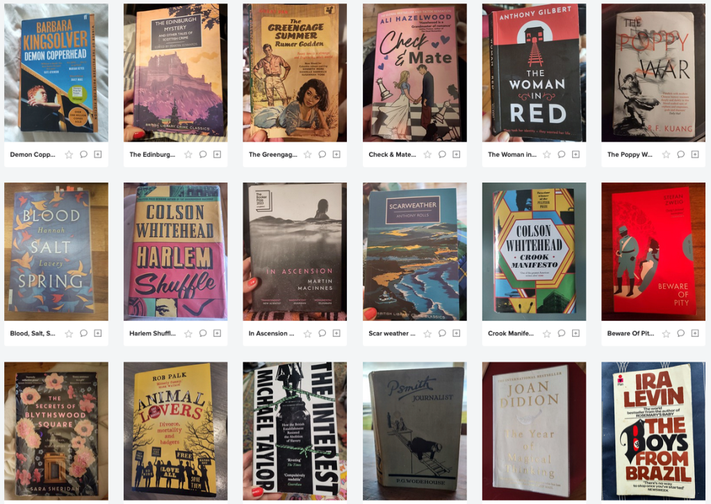 Three rows of small photos showing the covers of 18 books.