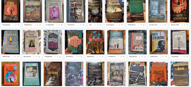 26 front covers of book and one back cover in rows of nine.